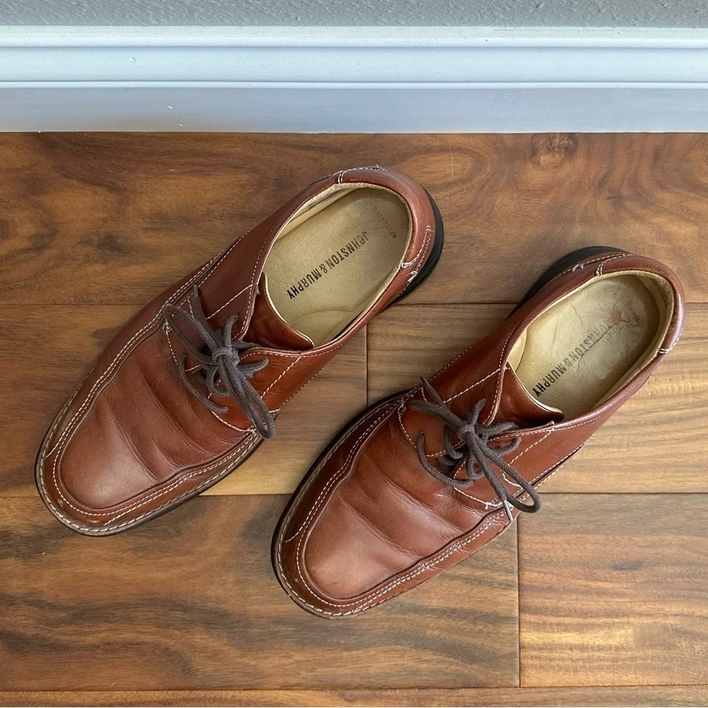 JOHNSTON & MURPHY Brown Sheepskin Leather Lace-Up Dress Shoes size 9
